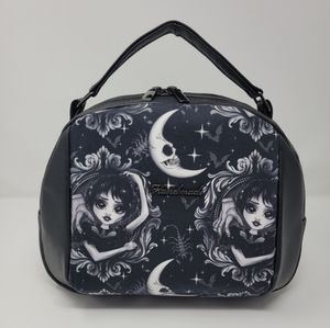 Handmade Character Black Vinyl Double Zipper Handbag